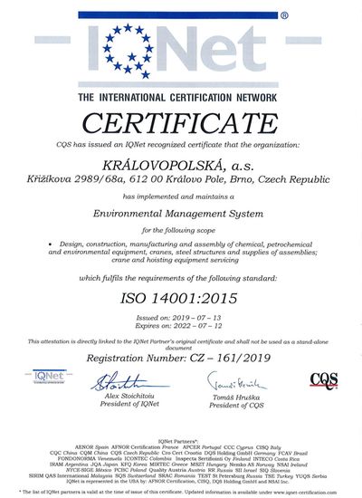 ISO 14001_IQ Net | Certifikace a oprávnění pro výrobu