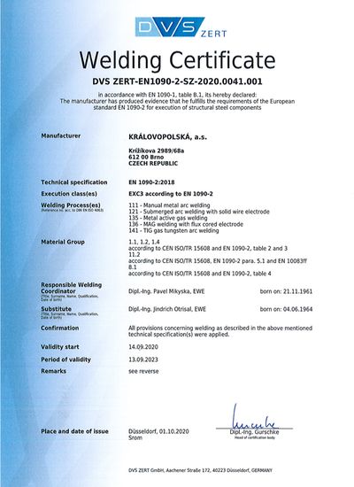 Certifikát pro svařování - 1 část. | Certifikace a oprávnění pro výrobu