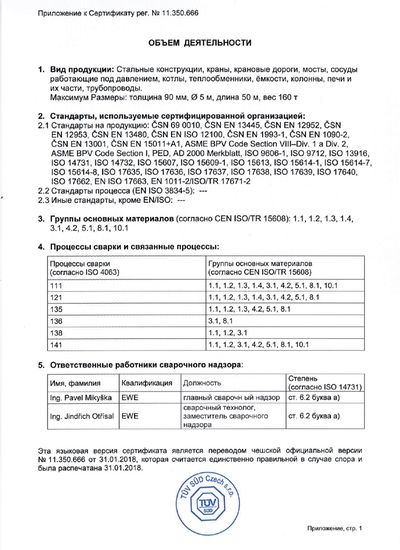 TUV 3834 RU 2 | Certifikace a oprávnění pro výrobu