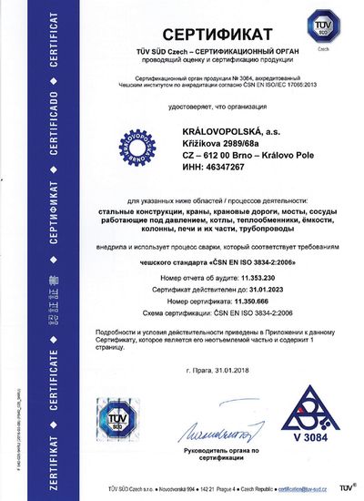 TUV 3834 RU 1 | Certifikace a oprávnění pro výrobu
