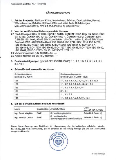 TUV 3834 DE 2 | Certifikace a oprávnění pro výrobu