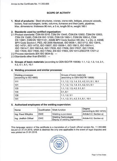 TUV 3834 EN 2 | Certifikace a oprávnění pro výrobu